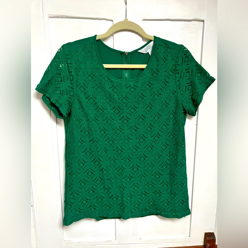 Green lace front blouse